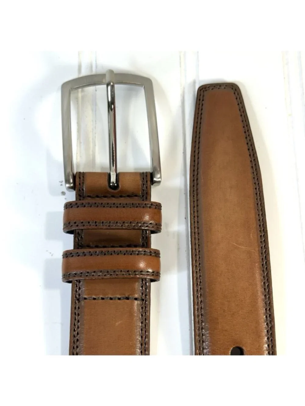 Torino Men's Belt 36 Brown Aniline Kipskin Shoulders Leather Silver Buckle USA